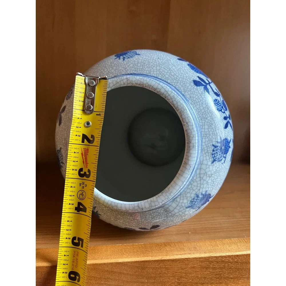 Vintage Blue and White Crackle Glaze Chinoiserie Ceramic Floral Vase 8 Inch